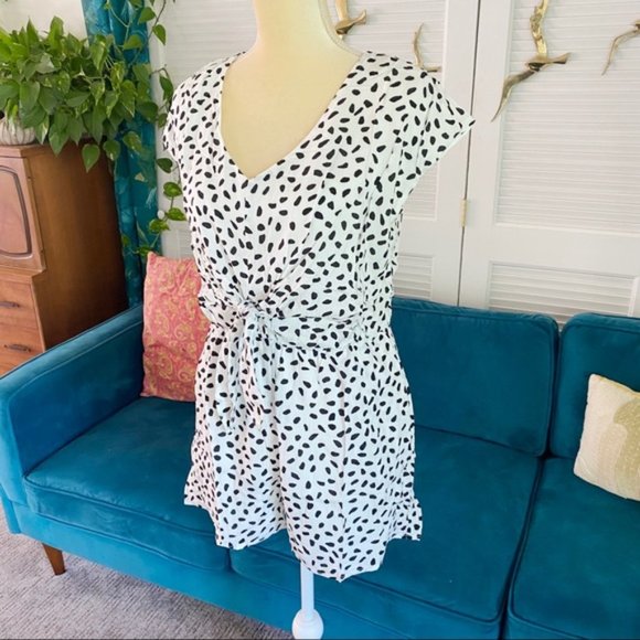 Gigio | Spotted Sideways Black White Polka Dot Dotted Romper Pockets New Medium - Picture 5 of 14